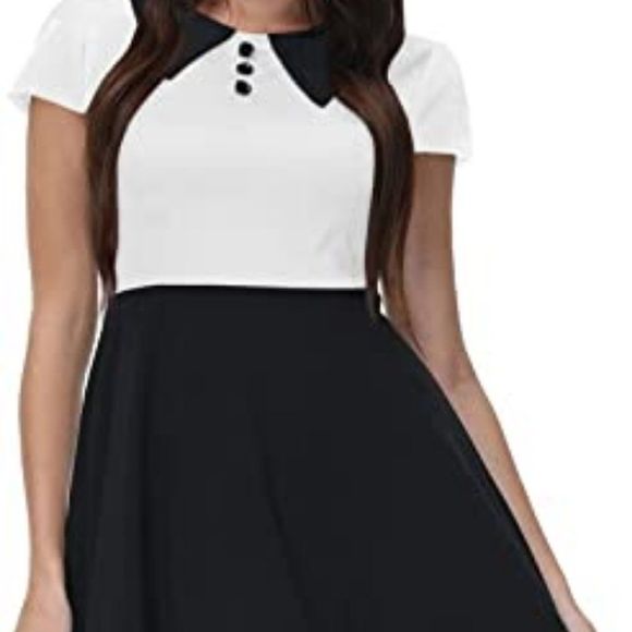 Women's Short Sleeve Peter Pan Collar Fit and Flare Skater Dress - Picture 1 of 4